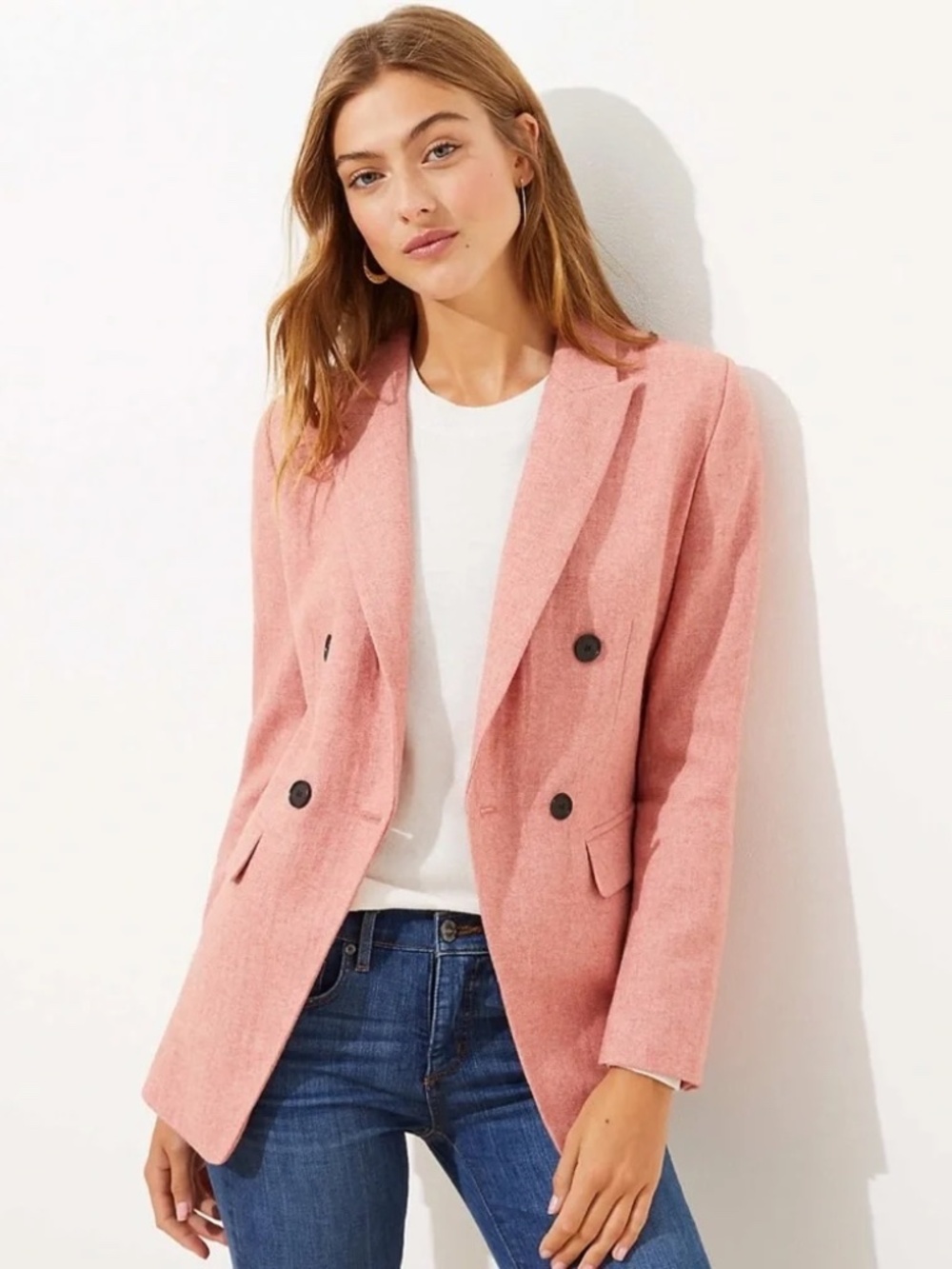 NWT Ann Taylor LOFT Dusty Rose Double Breasted Blazer Wool Blend Size 4